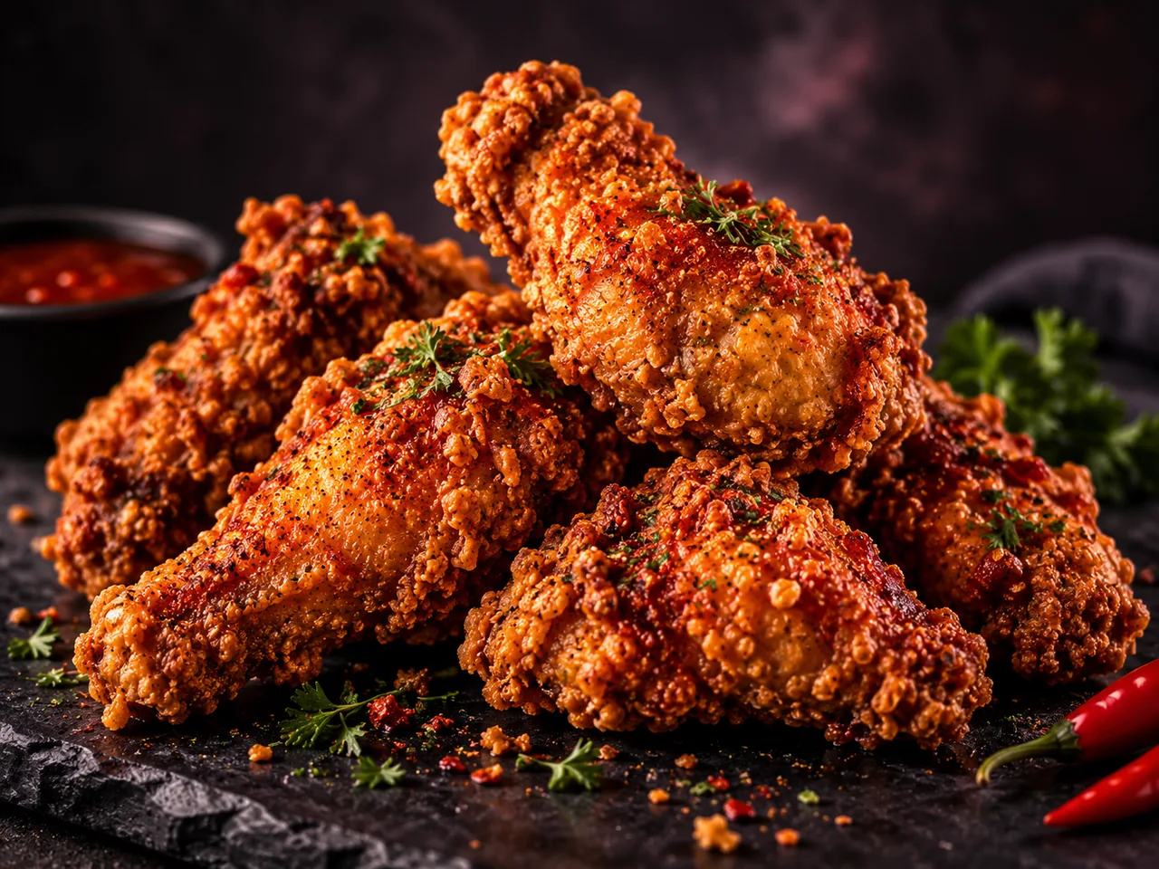 A pile of crispy fried chicken